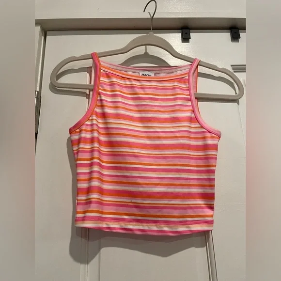 Princess Polly Pink and Yellow Striped Cropped Tank - Picture 1 of 4